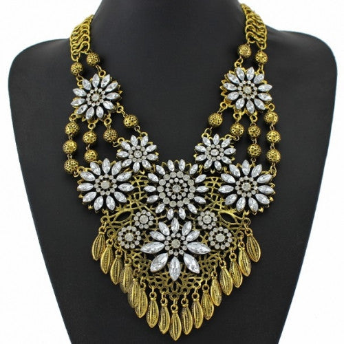 Crystal Flower Charms Statement Necklace