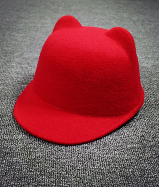 Cat Ears Wool Derby Bowler Cap
